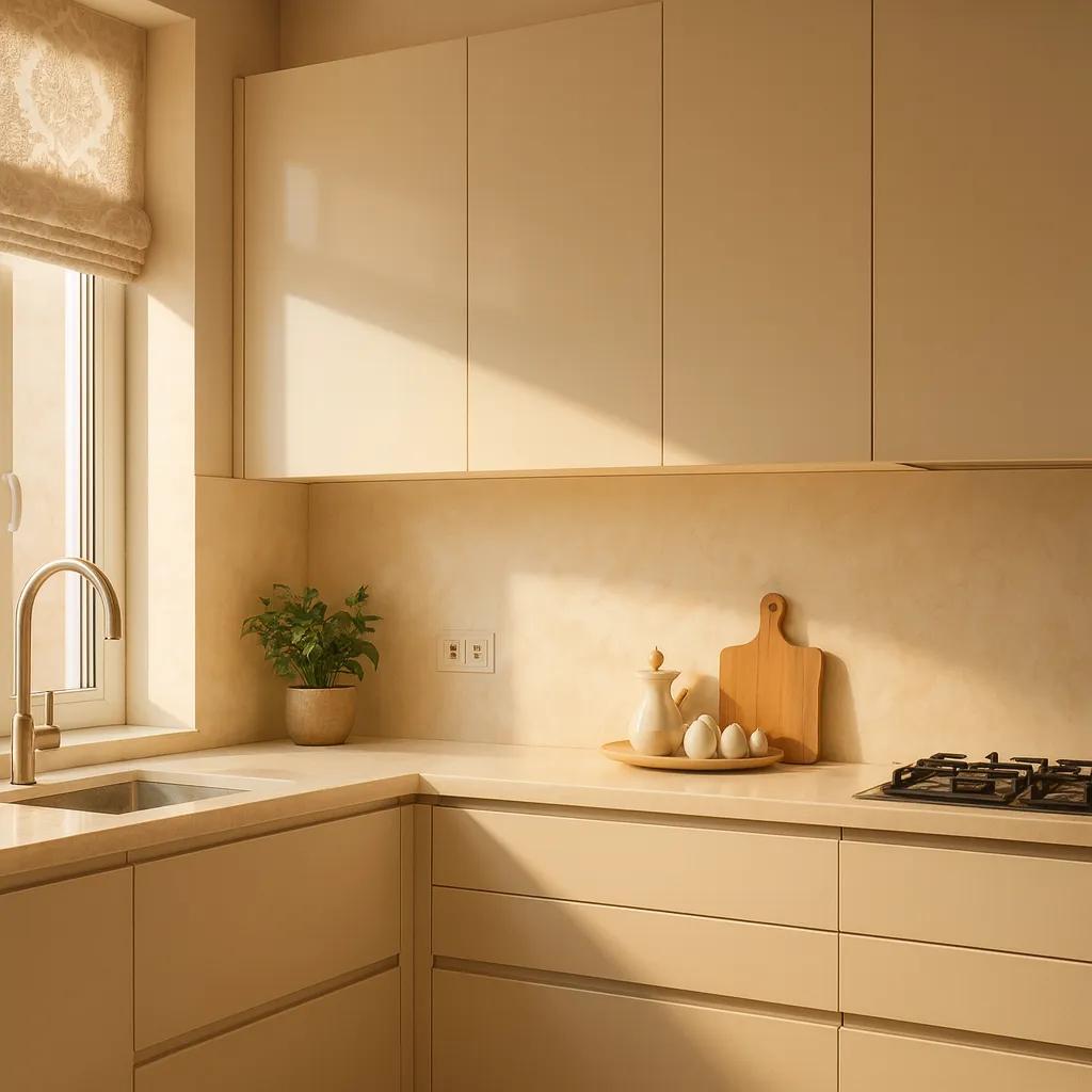 آشپزخانه مدرن ایرانی با صفحه کورین کرم تیره Zeus MN601