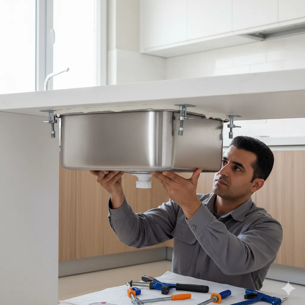 2نصب سینک زیرکار روی صفحه کورین